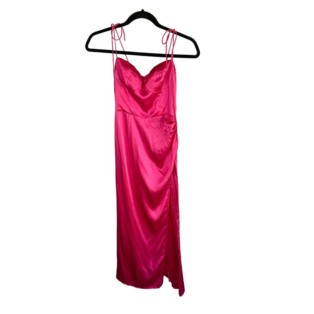 Reformation Silk Marguerite Slip Midi Sleeveless Dress Flambe Pink Tie 0